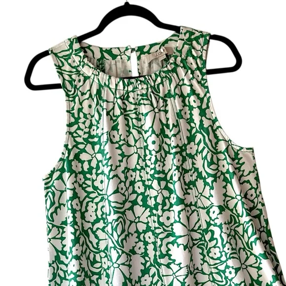 LOFT | NWOT FLORAL SEAMED MINI DRESS PURE COTTON JERSEY GREEN & WHITE | LARGE - Picture 2 of 10